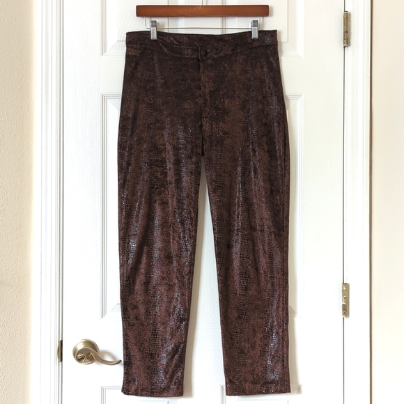 J. Harris 90's Vintage Velvet Animal Printed High Waisted Cropped Pants Brown L - Picture 1 of 13